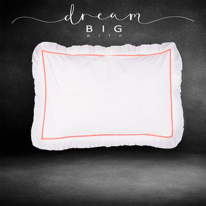 V2G Plain Color Pillow Covers-White with Fuchsia Lace- Pair