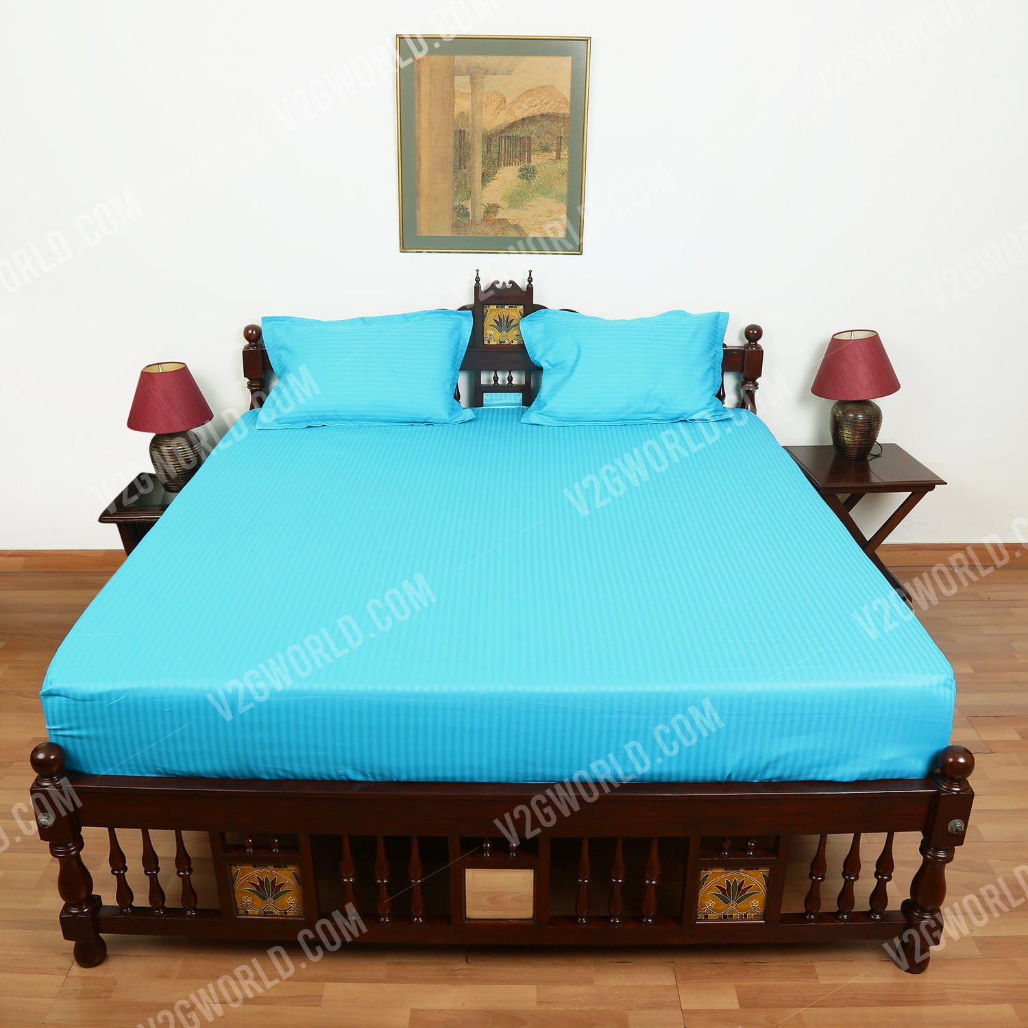 Plain Bedsheet - Double Bed - Turquoise Blue