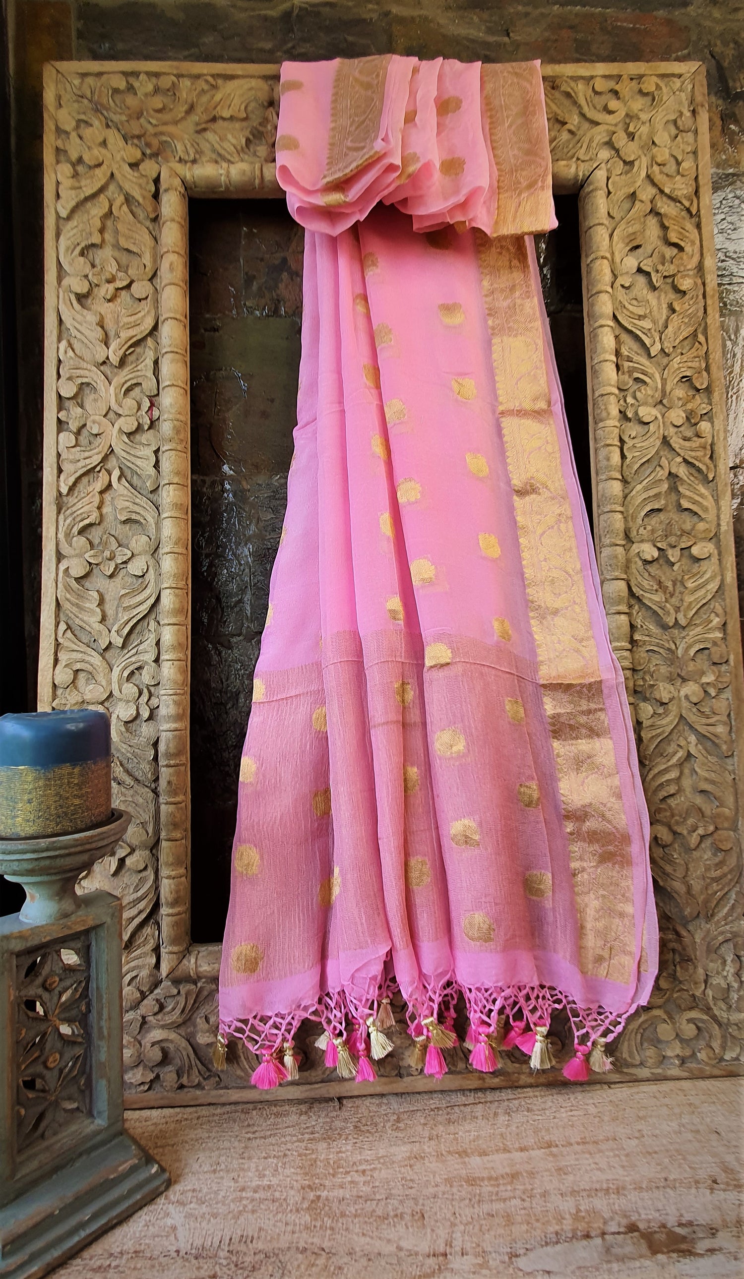 Dupatta- Banarasi Pure Chiffon-Pink