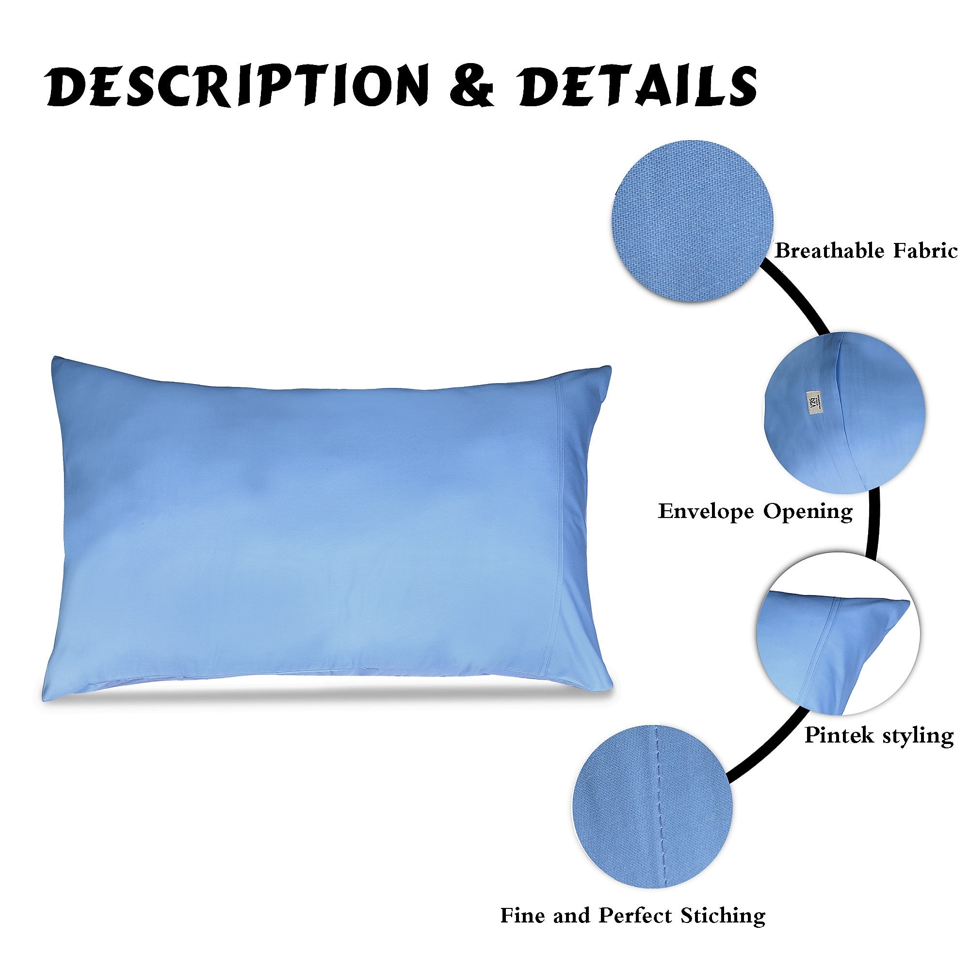 V2G Plain Color Pillow Covers-Sky Blue with Pintex Style- Pair