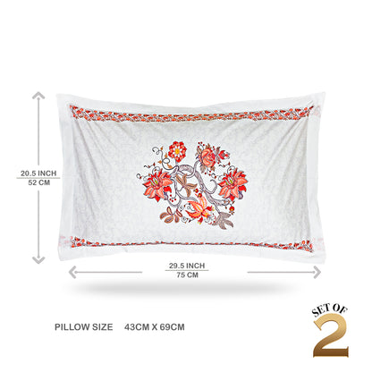 V2G Orange Ornamental Flower Printed Pillow Covers - Pair