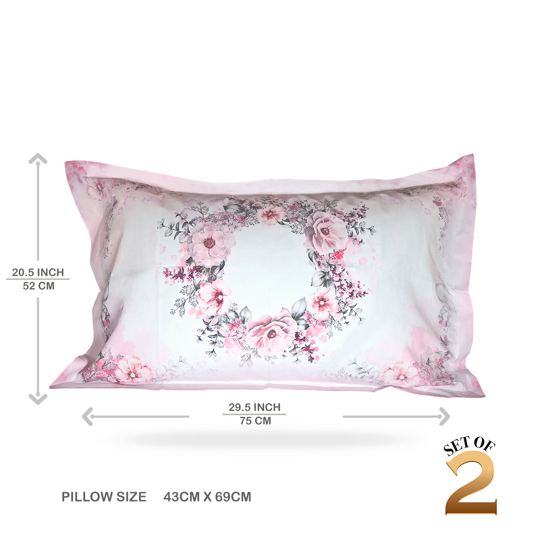 V2G Printed Pillow Covers Round Floral Pattern- Pair