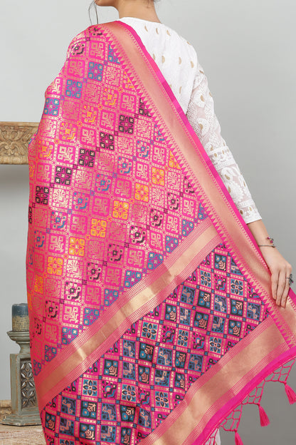 Dupatta-Banarasi Multi Patola-Hot Pink