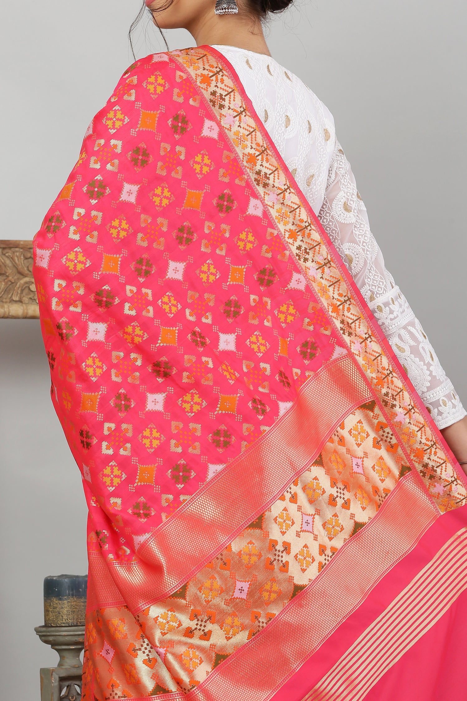 Dupatta-Banarasi Paithani Pattern- Hot Pink