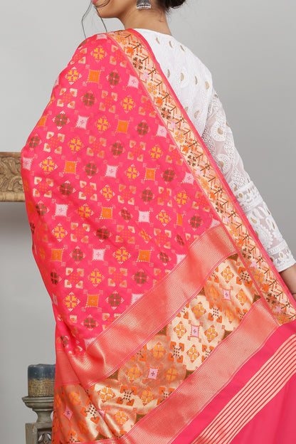 Dupatta-Banarasi Paithani Pattern- Hot Pink