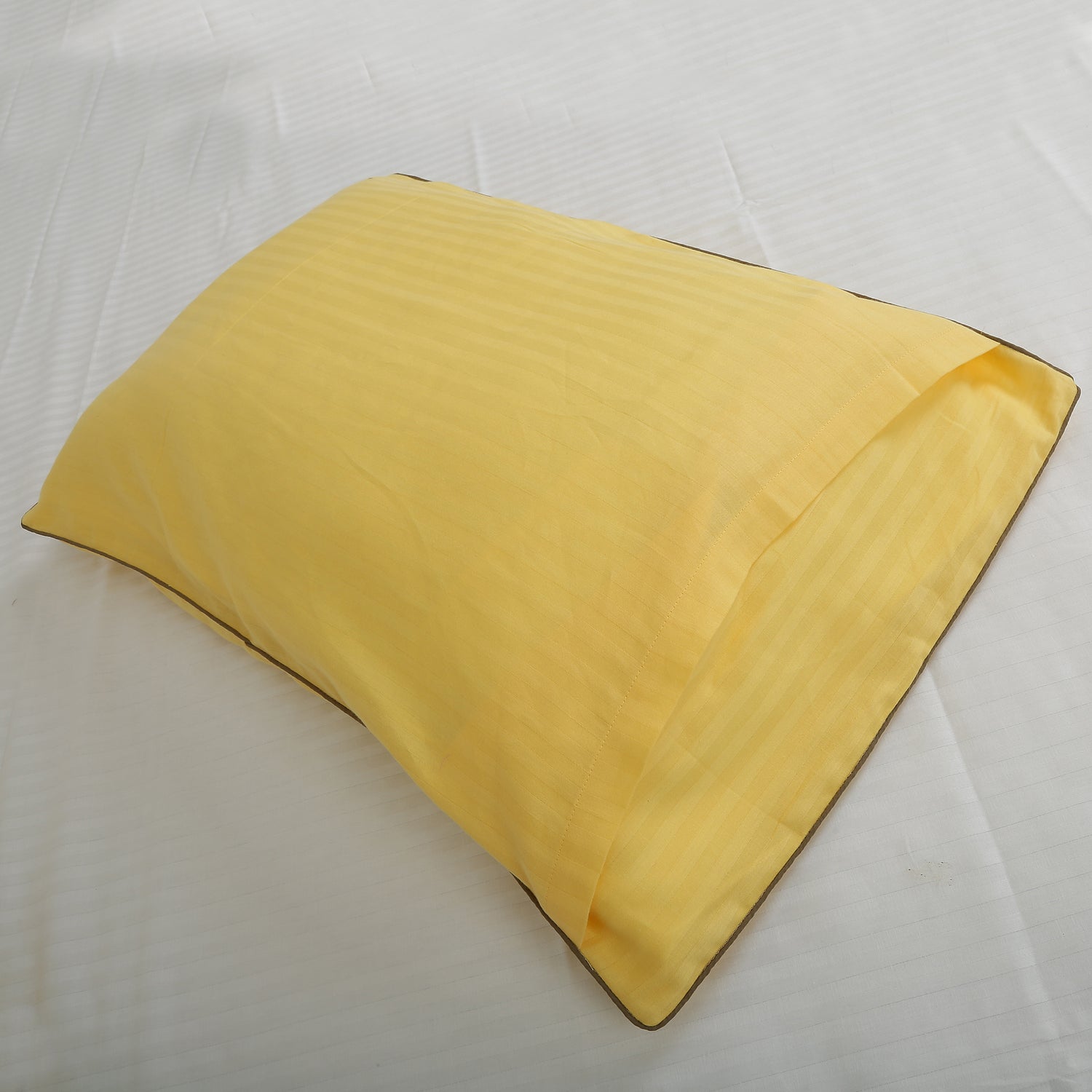 V2G Plain Color Pillow Covers-Yellow with Piping- Pair