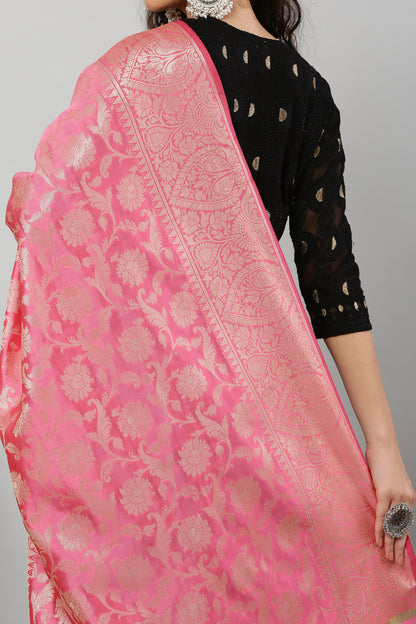 Dupatta-Banarasi Intricate Jaal Pattern- Pink