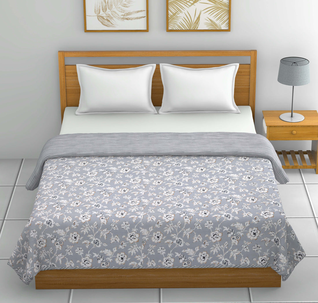 Dohar Cotton-Double Bed- Gray Flora