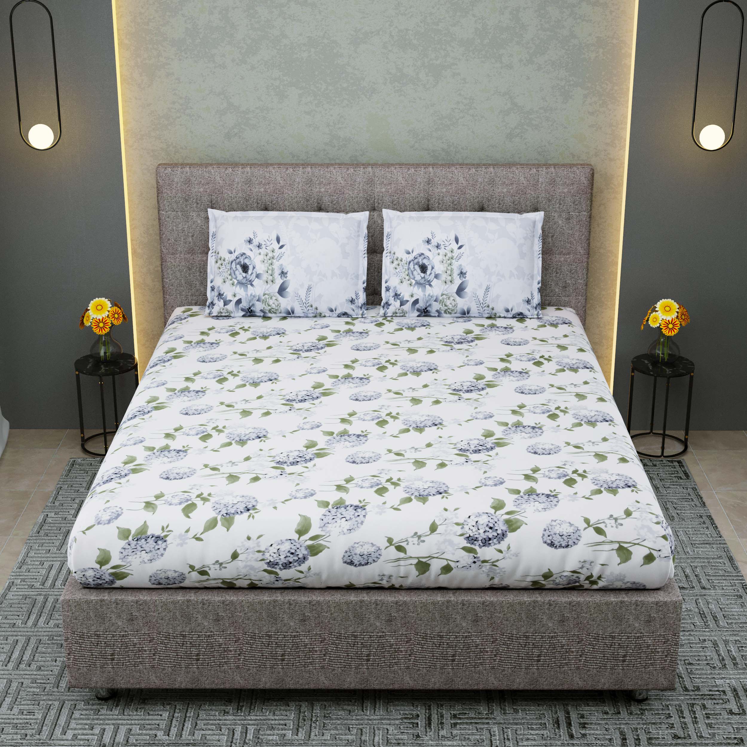 Printed Bedsheet- Double Bed -Daisy Blue Bloom