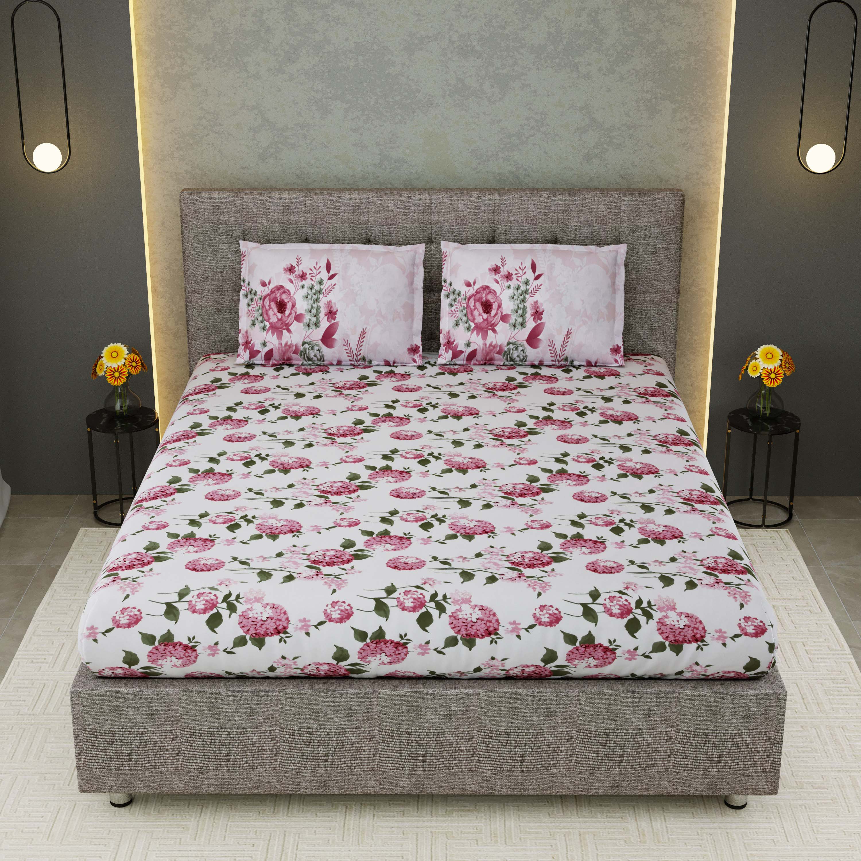 Printed Bedsheet- Double Bed -Daisy Pink Bloom