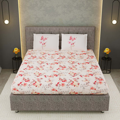 Printed Bedsheet- Double Bed -Daisy Pink n Red