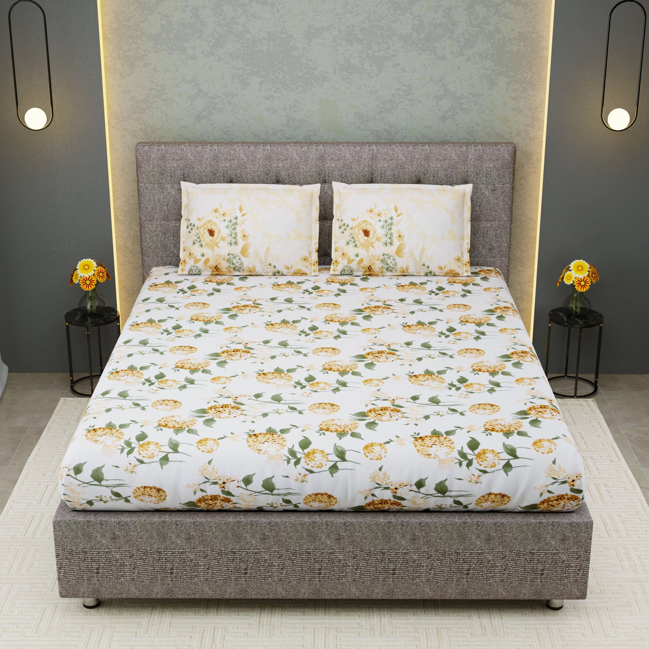 Printed Bedsheet- Double Bed -Daisy Yellow Bloom