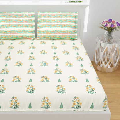 Ethnic Prints Bedsheet- Double Bed -Daisy Yellow