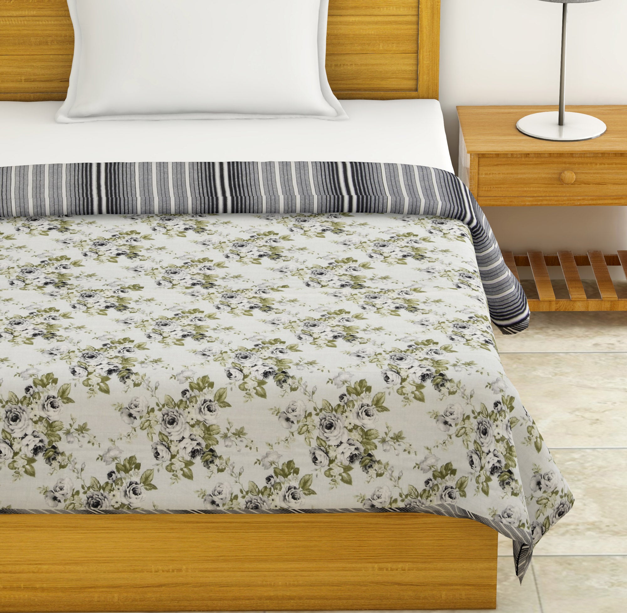 Dohar Cotton-Double Bed-Green Roses