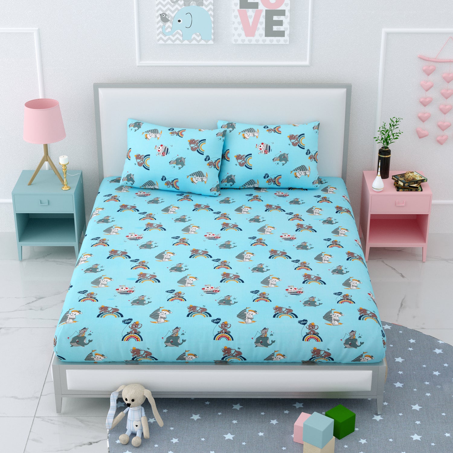Printed Bedsheet- Double Bed -For Kids - Hello