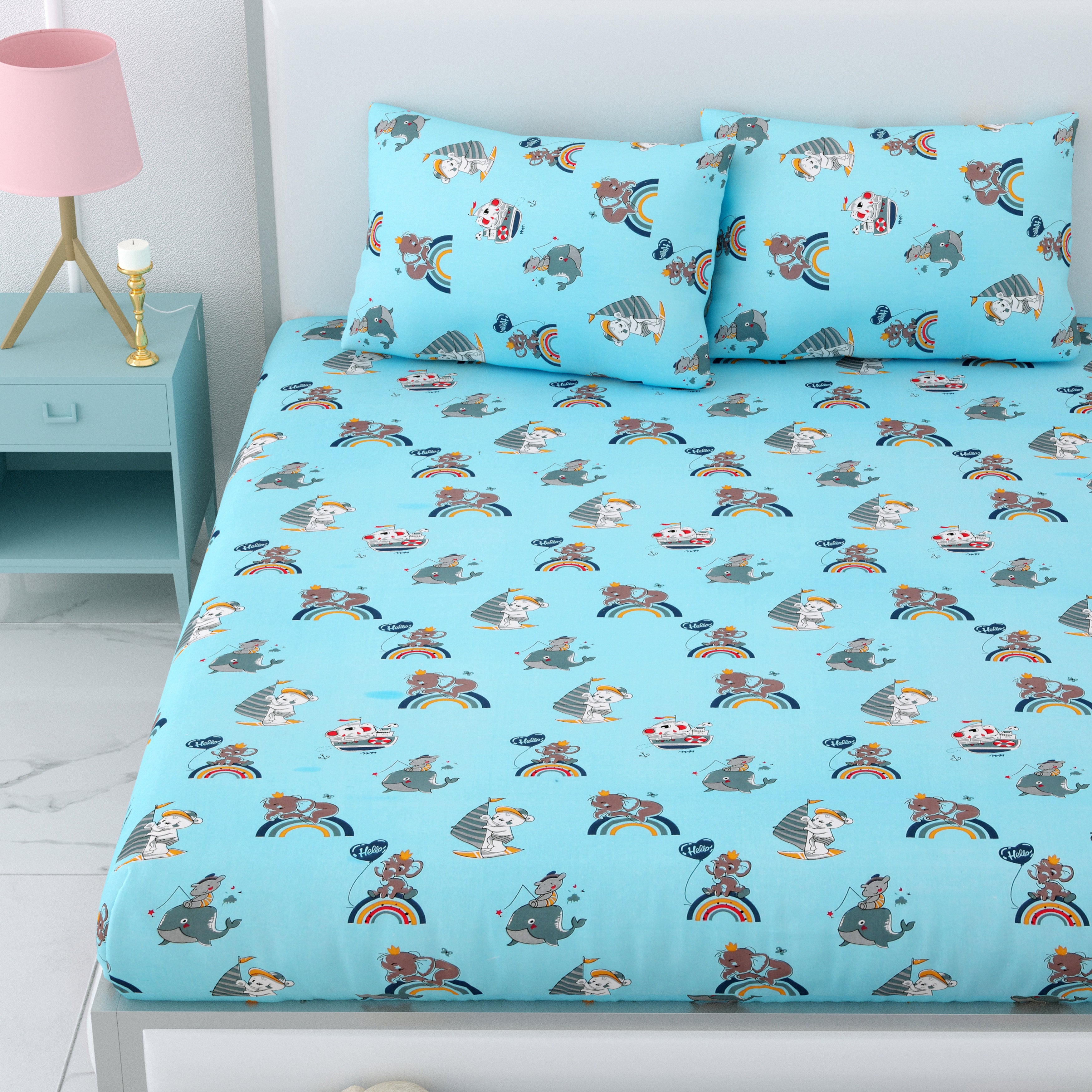 Printed Bedsheet- Double Bed -For Kids - Hello