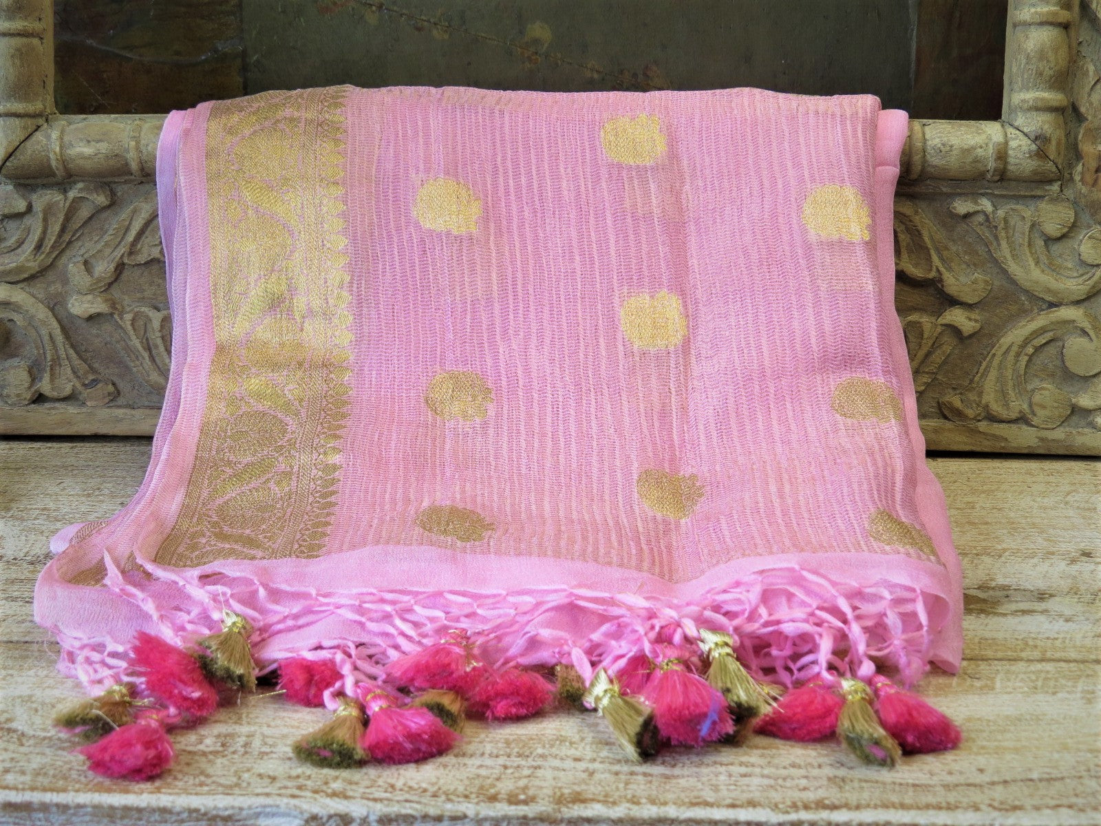 Dupatta- Banarasi Pure Chiffon-Pink