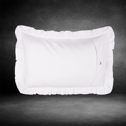 V2G Plain Color Pillow Covers-White with Cream Lace- Pair
