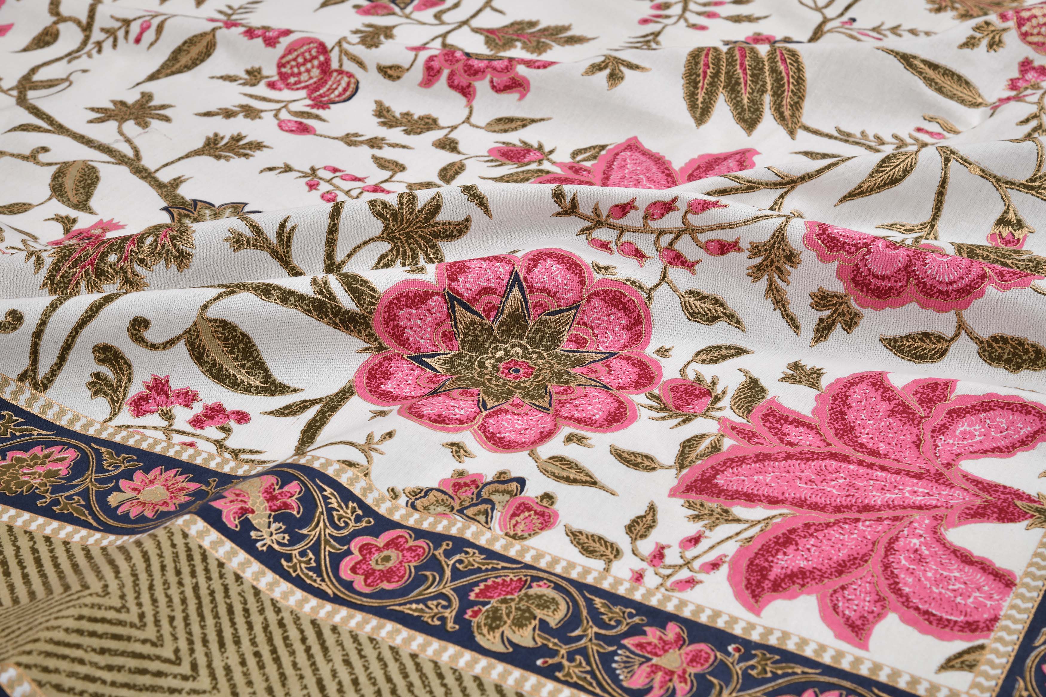 Ethnic Prints Bedsheet- Double Bed -Golden Pink Flora