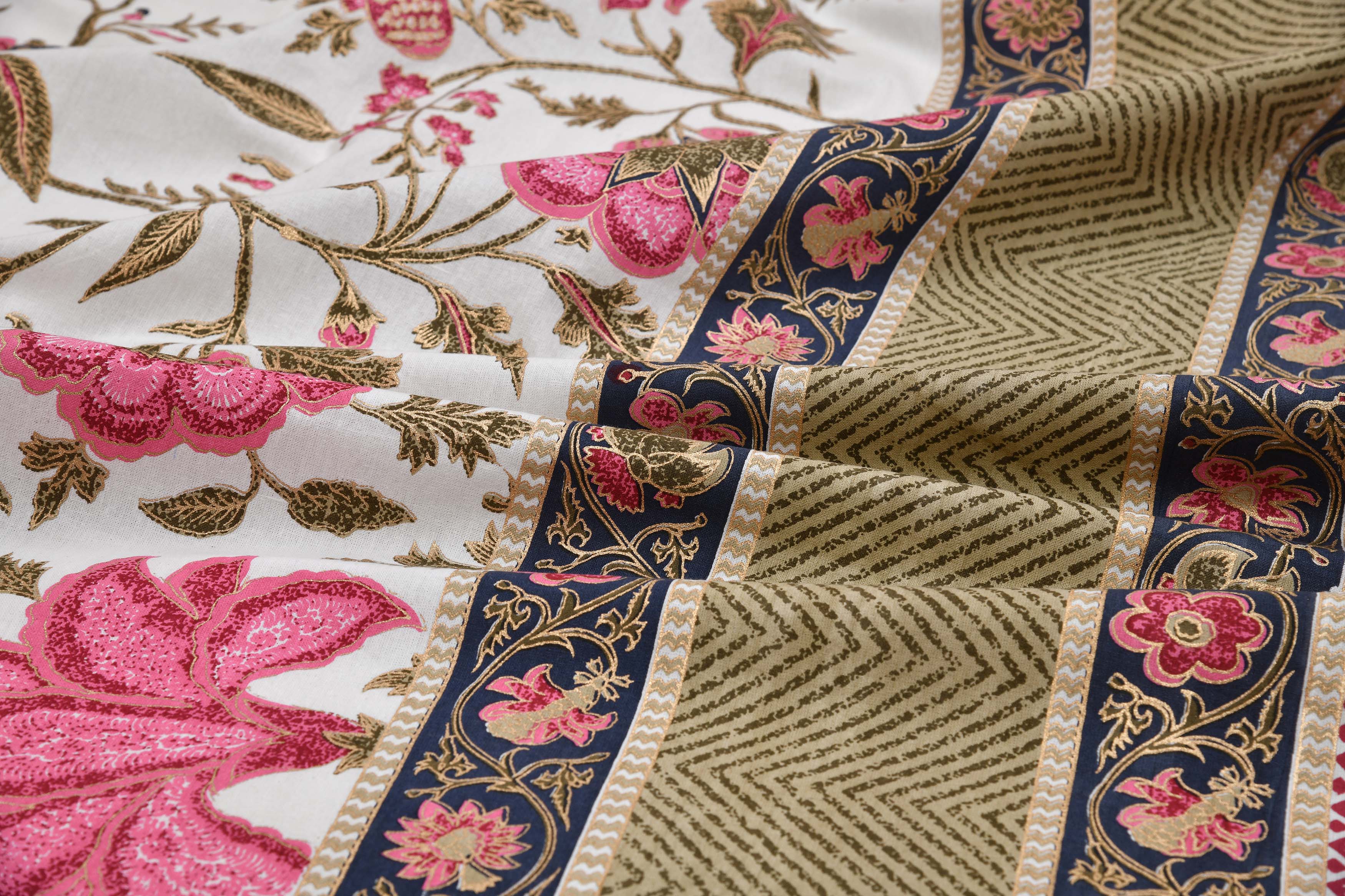 Ethnic Prints Bedsheet- Double Bed -Golden Pink Flora