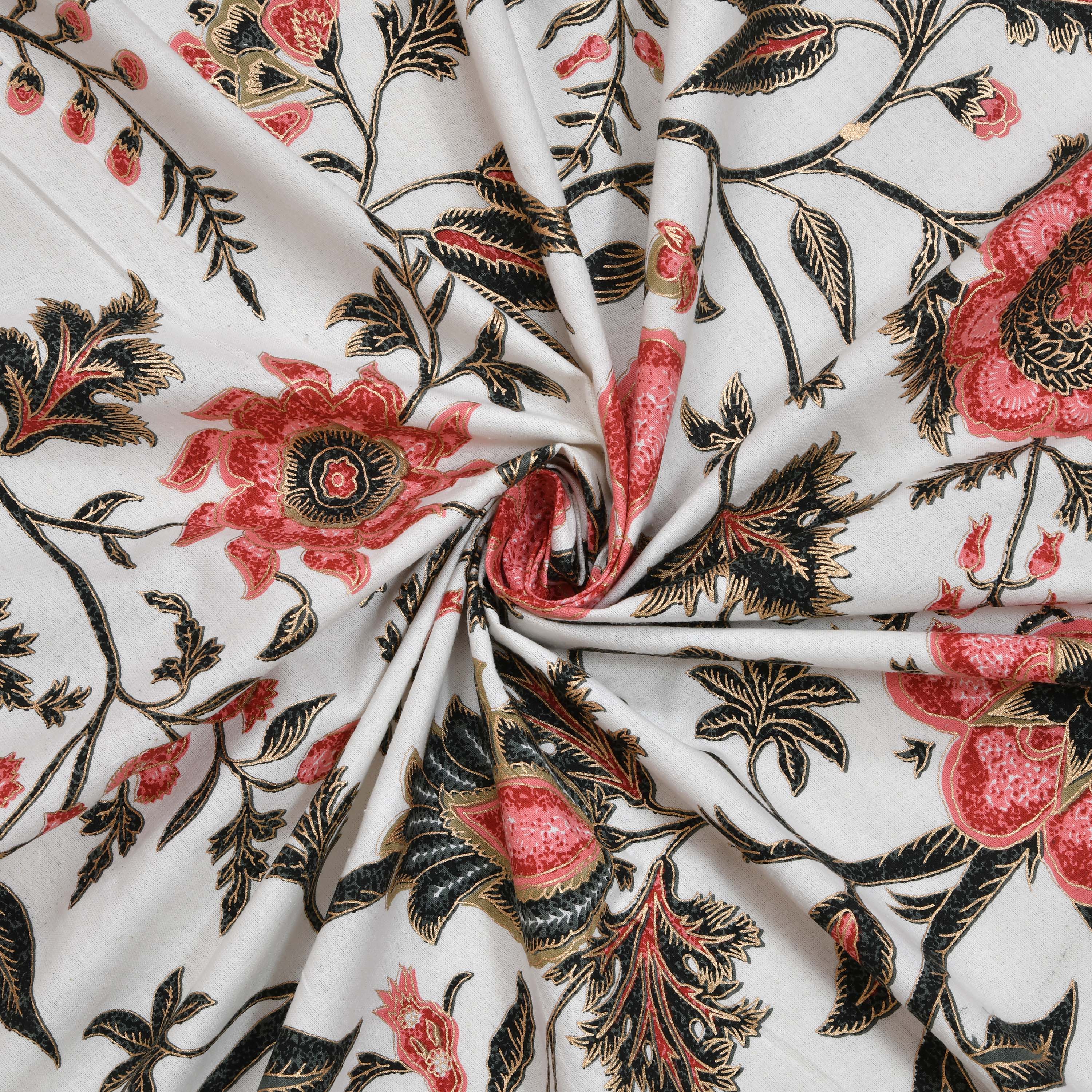 Ethnic Prints Bedsheet- Double Bed -Golden Red Flora