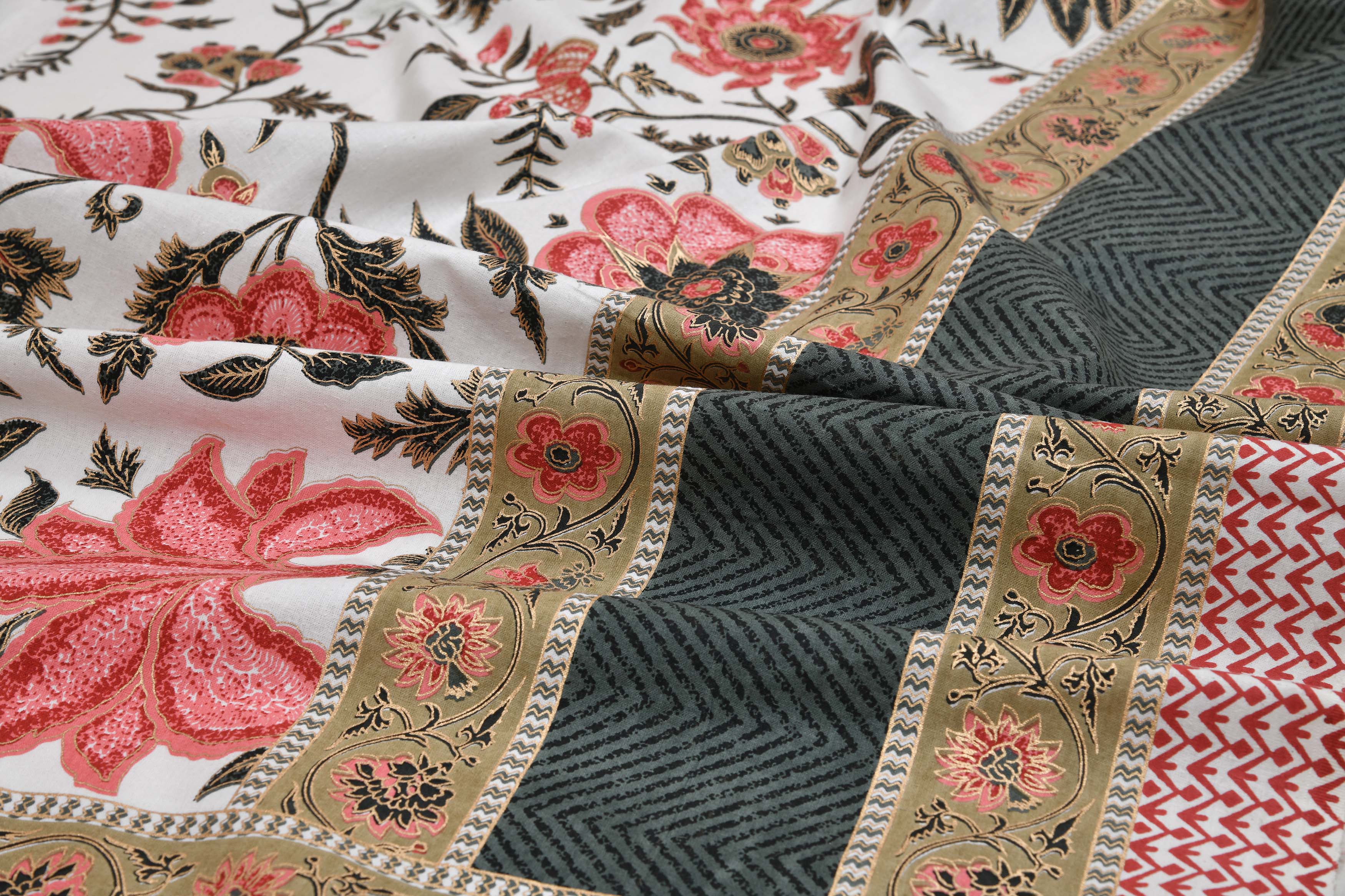 Ethnic Prints Bedsheet- Double Bed -Golden Red Flora