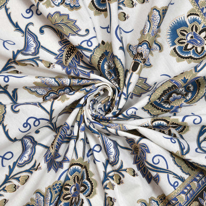 Ethnic Prints Bedsheet- Double Bed -Golden Blue Bouquet