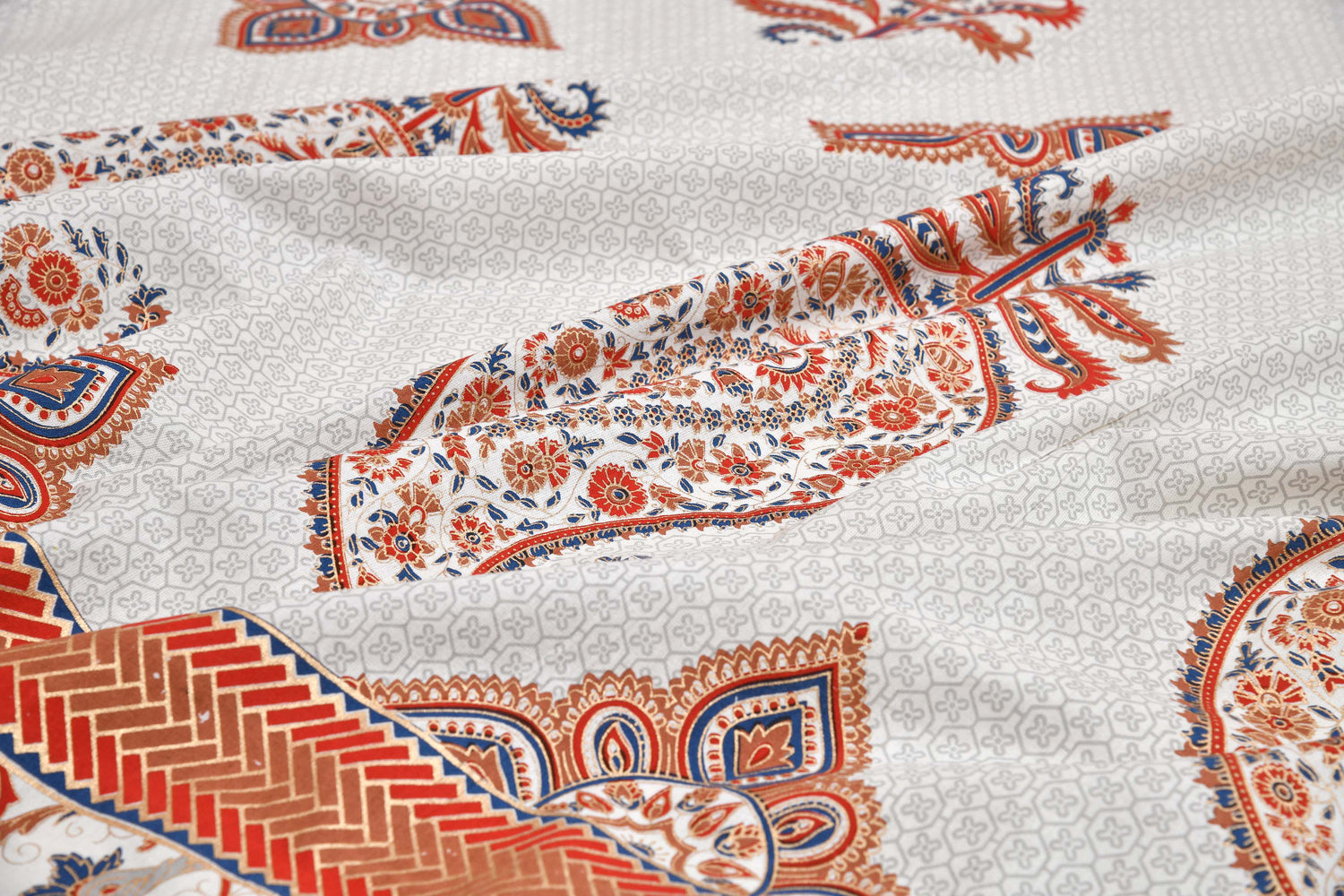 Ethnic Prints Bedsheet- Double Bed -Golden Blue Paisely