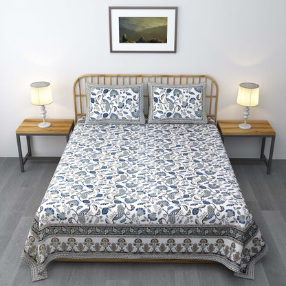 Ethnic Prints Bedsheet- Double Bed -Golden Blue Peacock