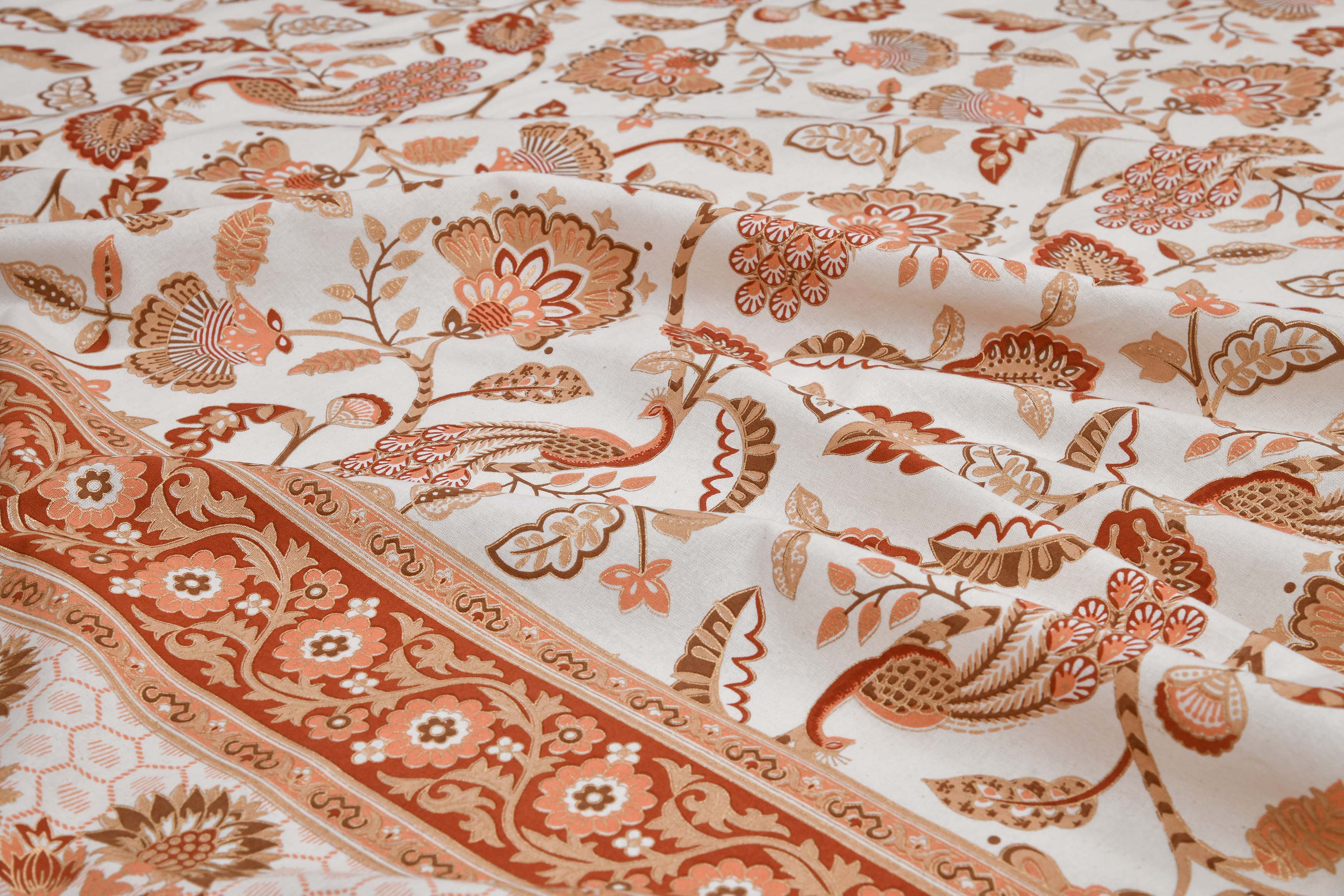 Ethnic Prints Bedsheet- Double Bed -Golden Peach Peacock