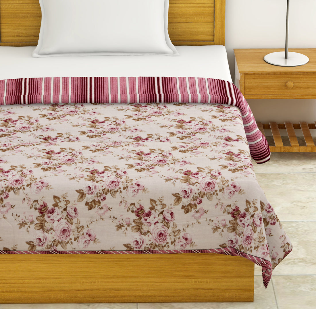 Dohar Cotton-Double Bed- Pink Roses