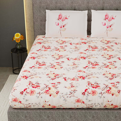 Printed Bedsheet- Double Bed -Daisy Pink n Red