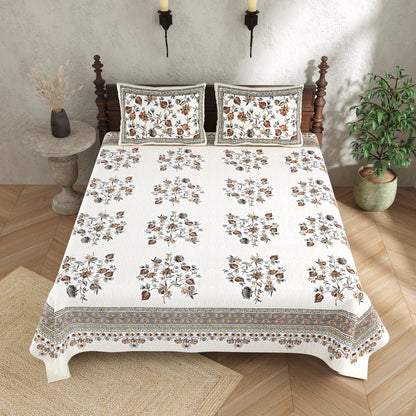 Ethnic Print Bedsheet-Double Bed-Multi Floral-Grayish Blue