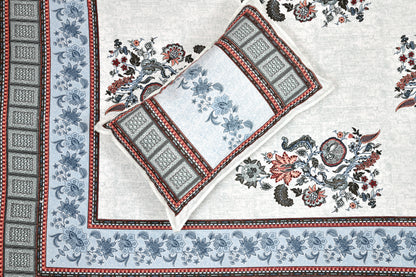 Ethnic Print Bedsheet - Double Bed - Bel Buta - Blue n Multi