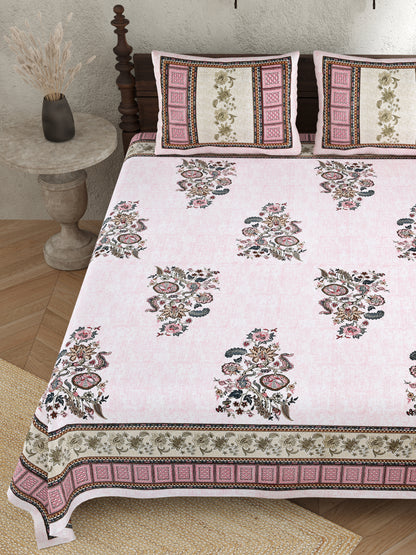 Ethnic Print Bedsheet-Double Bed-Bel Buta-Pink n Multi