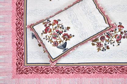 Ethnic Print Bedsheet-Double Bed-Flower Vase-Pink