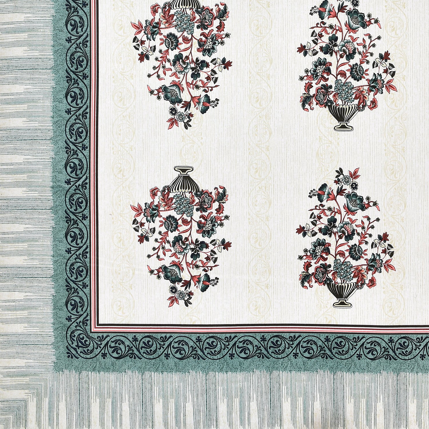 Ethnic Print Bedsheet-Double Bed-Flower Vase-Green