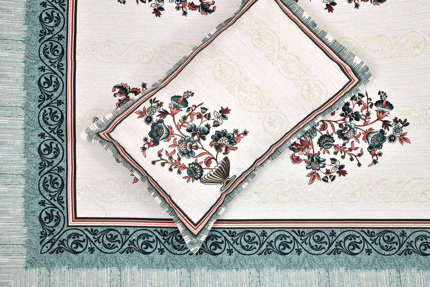 Ethnic Print Bedsheet-Double Bed-Flower Vase-Green
