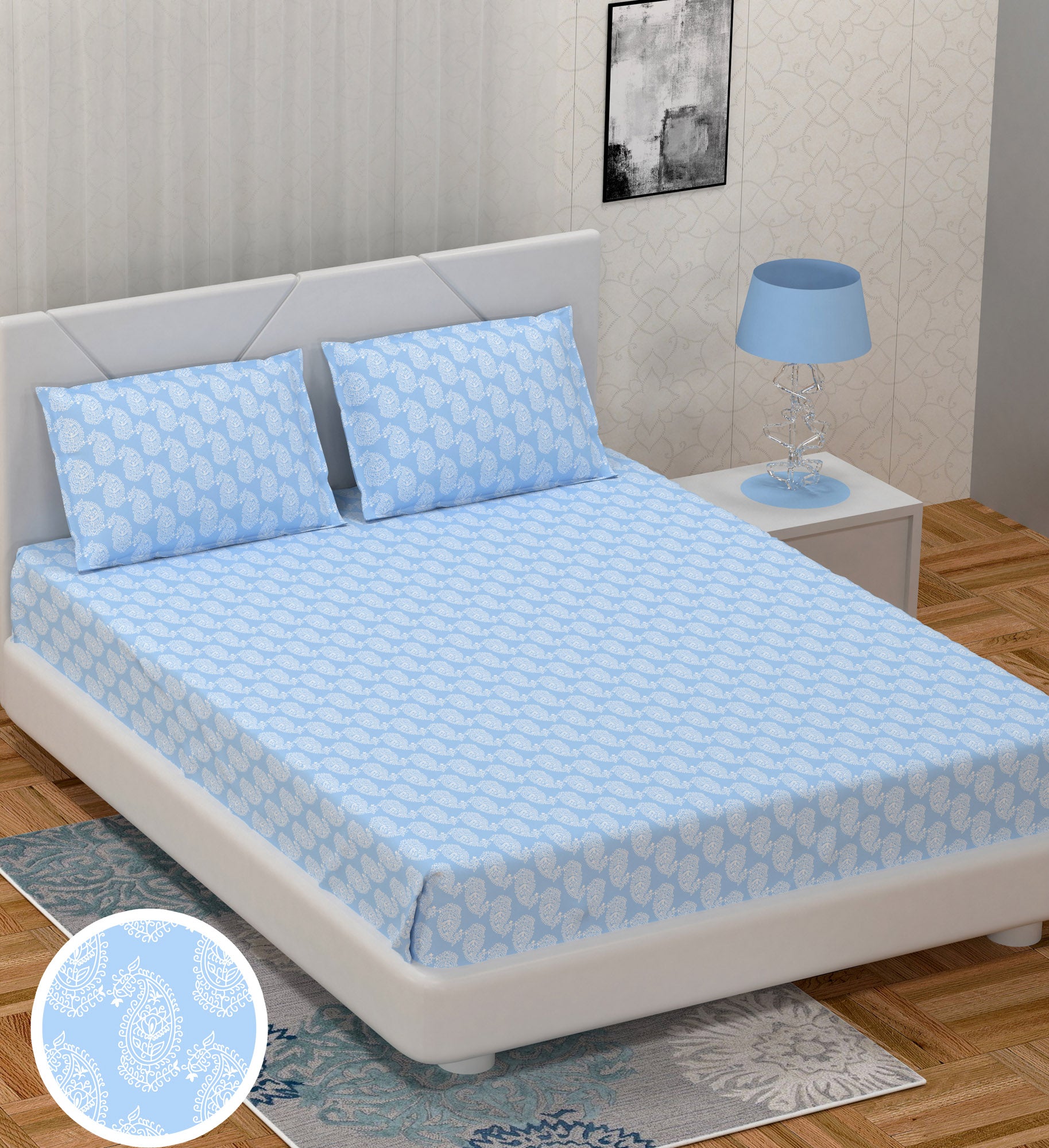 Printed Bedsheet- Double Bed -Paisely-Blue