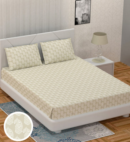 Printed Bedsheet- Double Bed -Paisely-Light Brown