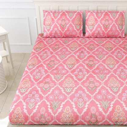 Ethnic Prints Bedsheet- Double Bed -Pink
