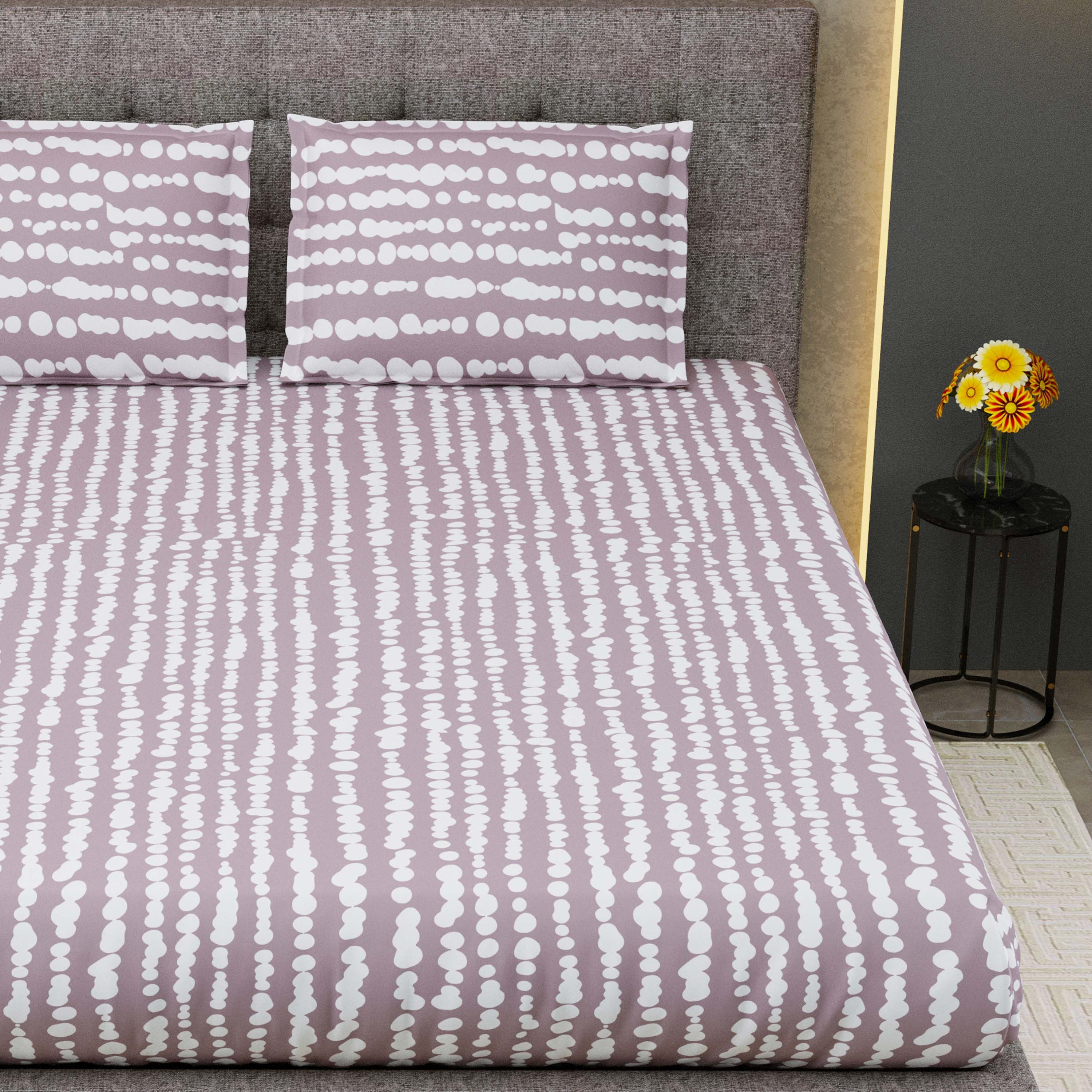 Printed Bedsheet- Double Bed -Stripes-White