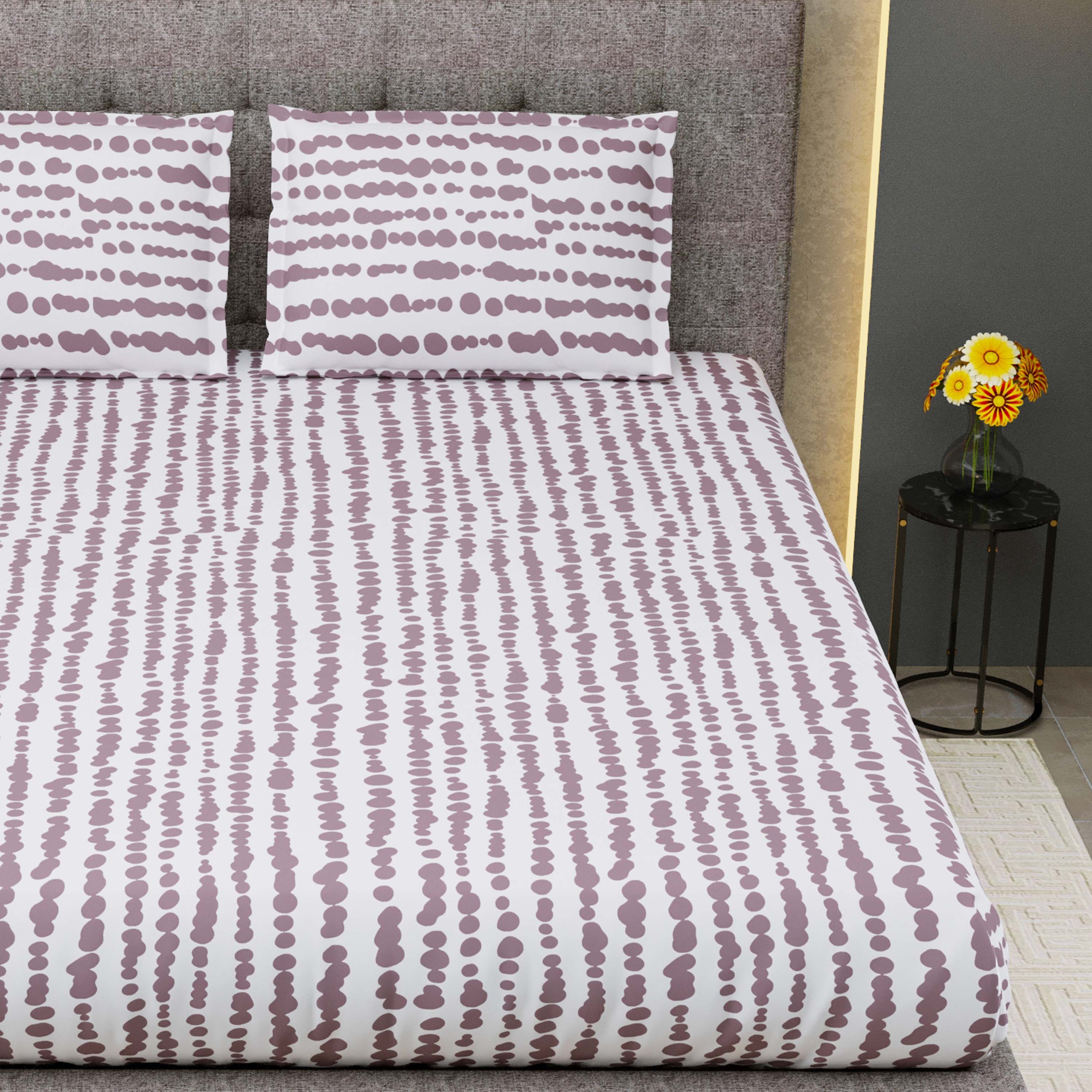 Printed Bedsheet- Double Bed -Stripes-Muddy Pink