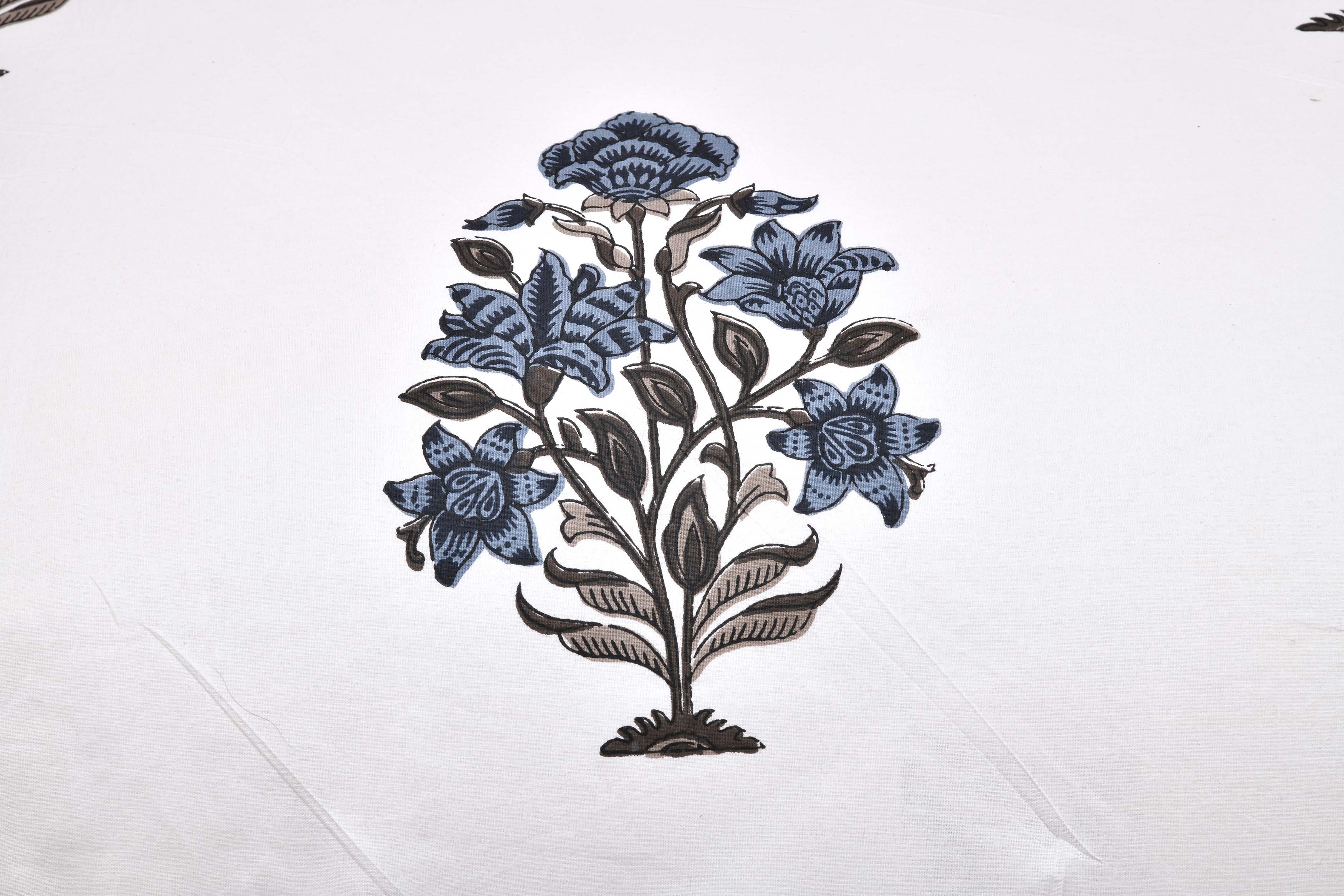 Ethnic Prints Bedsheet- Double Bed -Flower Tree - Greyish Blue