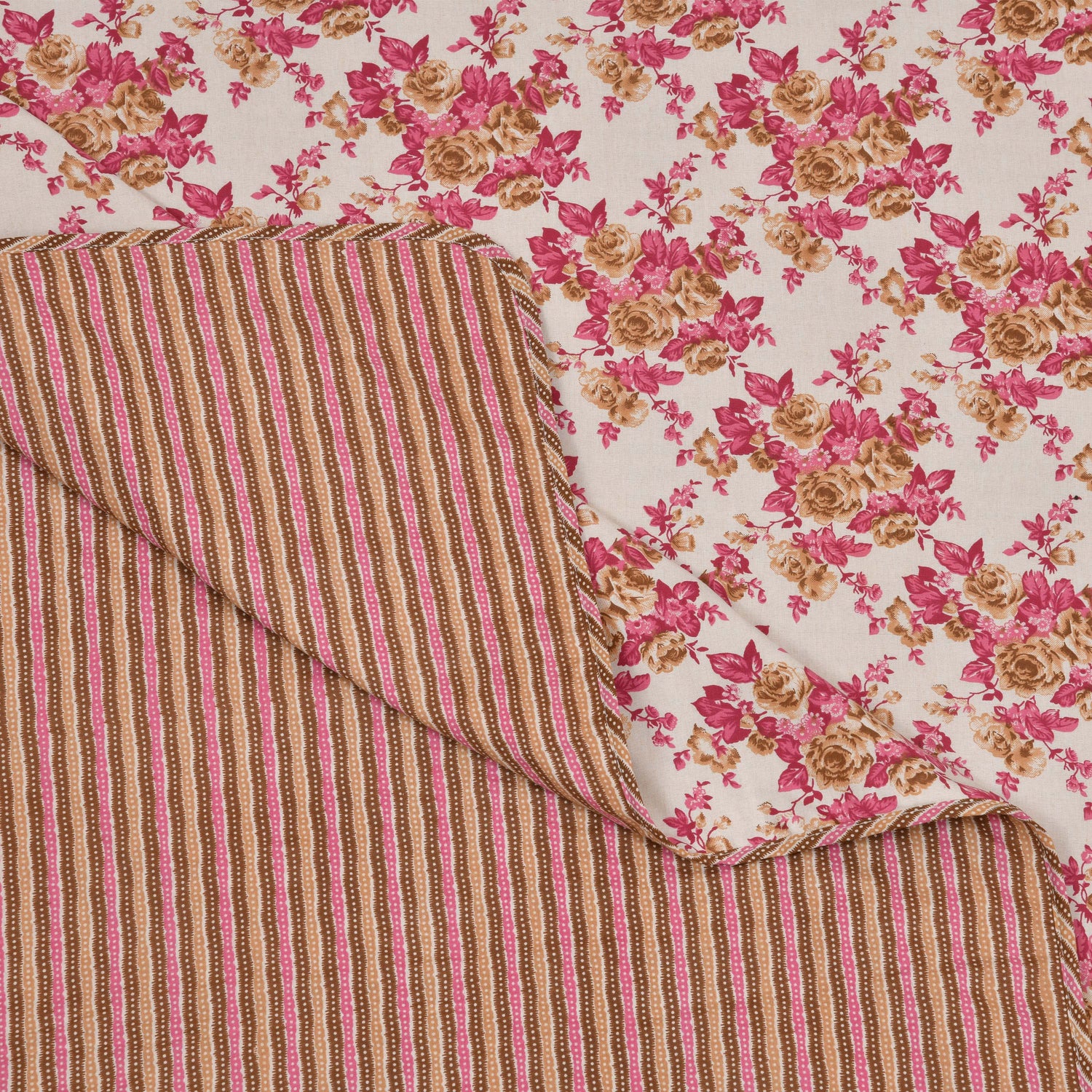 Dohar Cotton-Double Bed- Rose Bouquet Pink N Brown