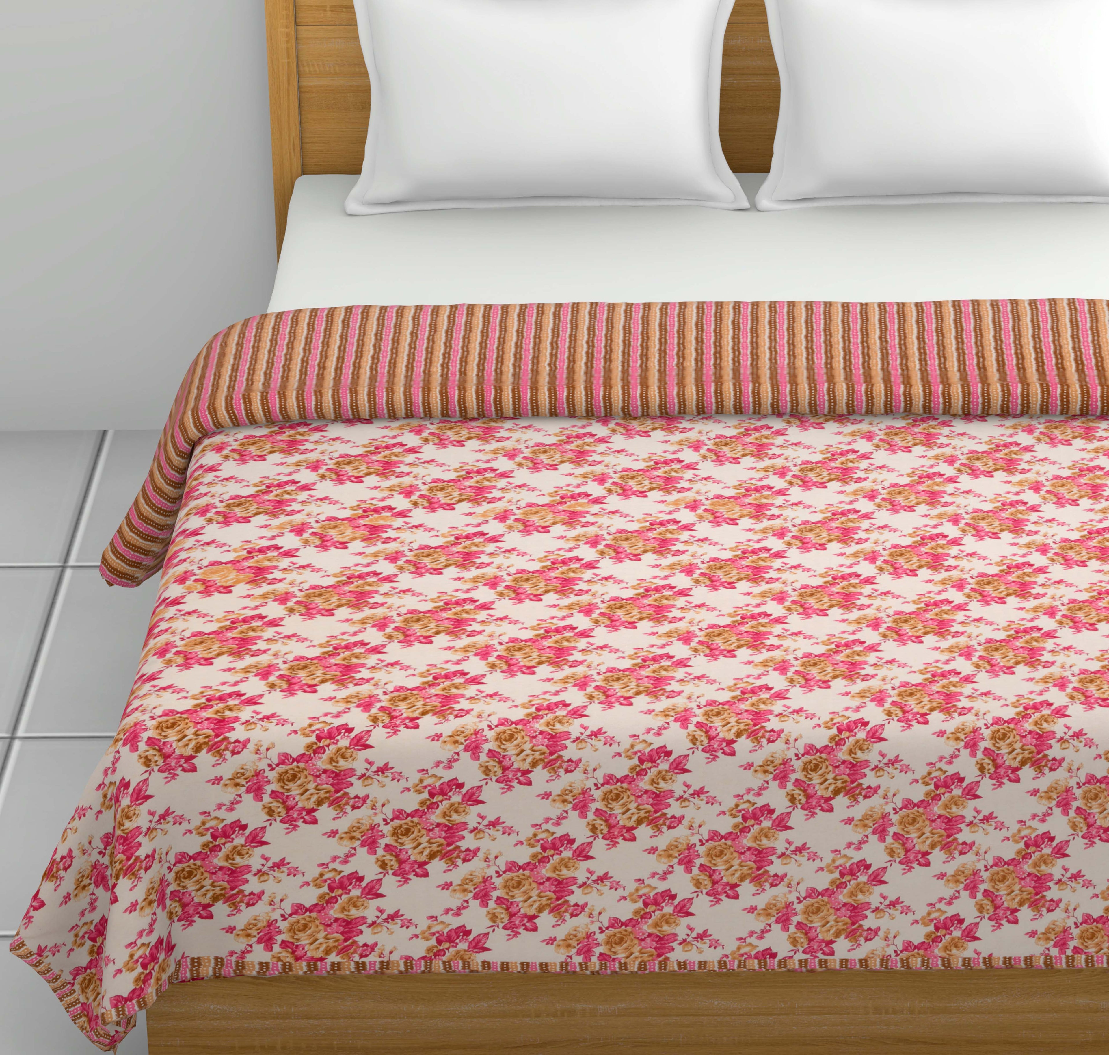 Dohar Cotton-Double Bed- Rose Bouquet Pink N Brown