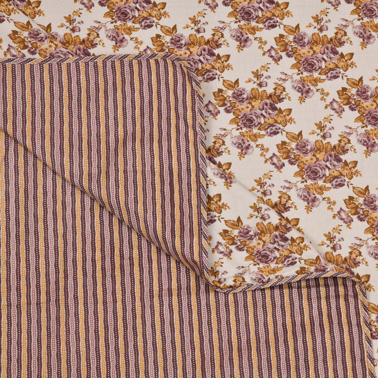 Dohar Cotton-Double Bed- Rose Bouquet Purple N Brown