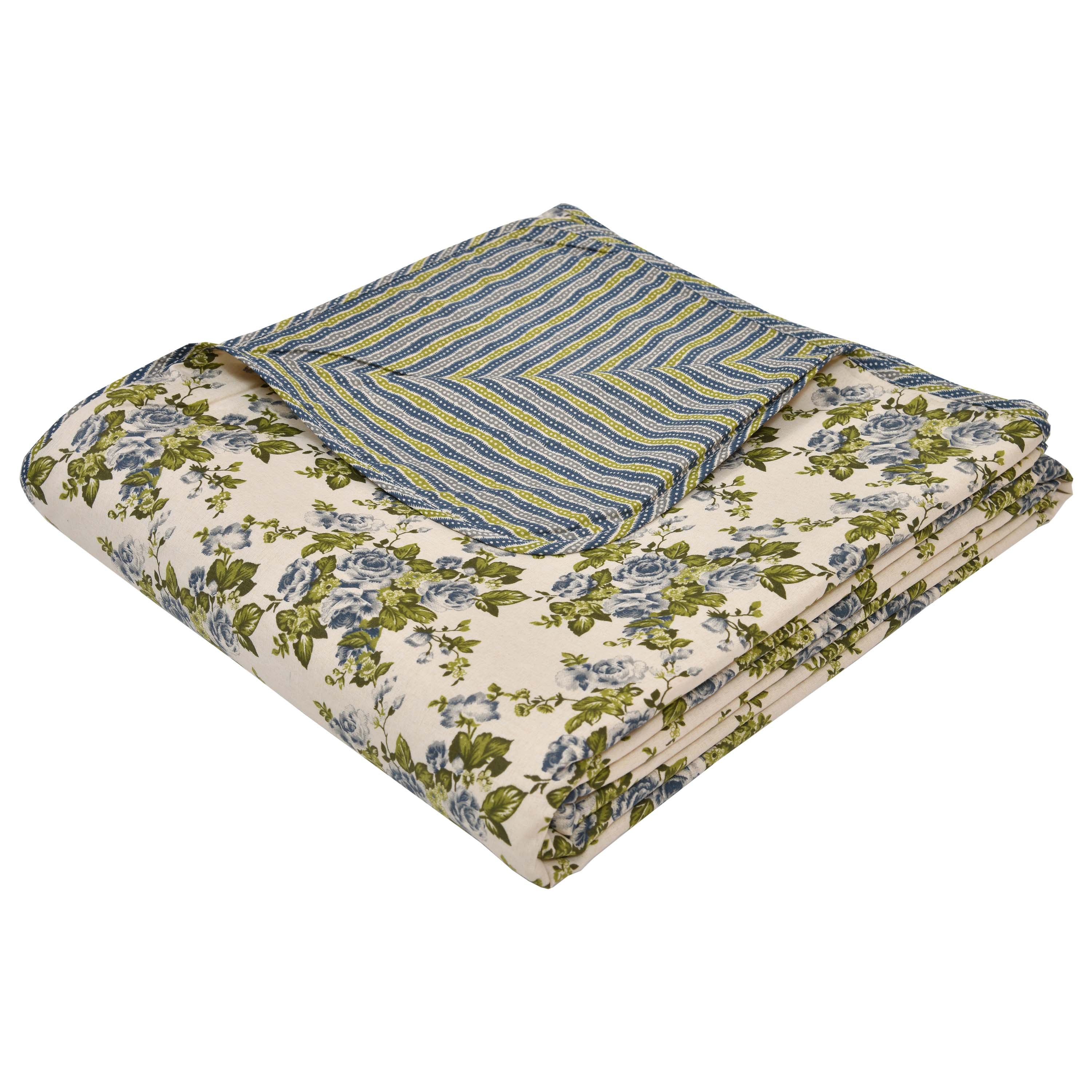 Dohar Cotton-Double Bed-Rose Bouquet Green N Blue