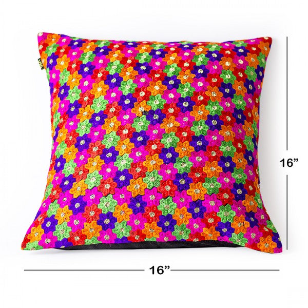 Cushion Cover-Embroidery-All over Flowers-Pair