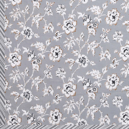 Dohar Cotton-Double Bed- Gray Flora